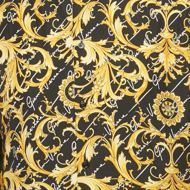 مملوكة مسبقًا Versace Black/Yellow Barocco Print Silk Shirt L