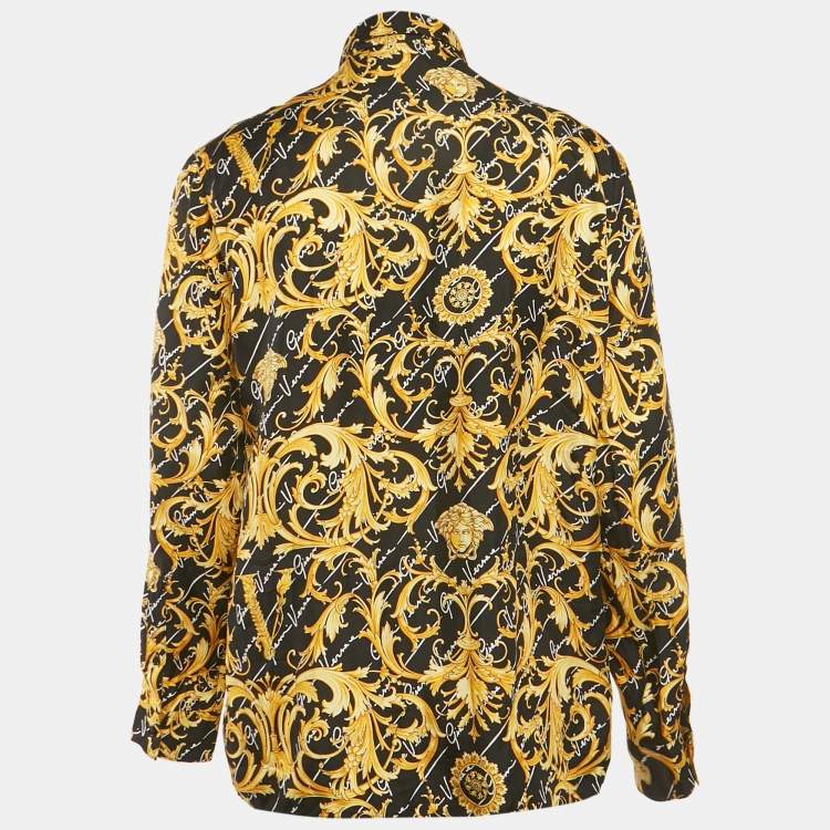 مملوكة مسبقًا Versace Black/Yellow Barocco Print Silk Shirt L