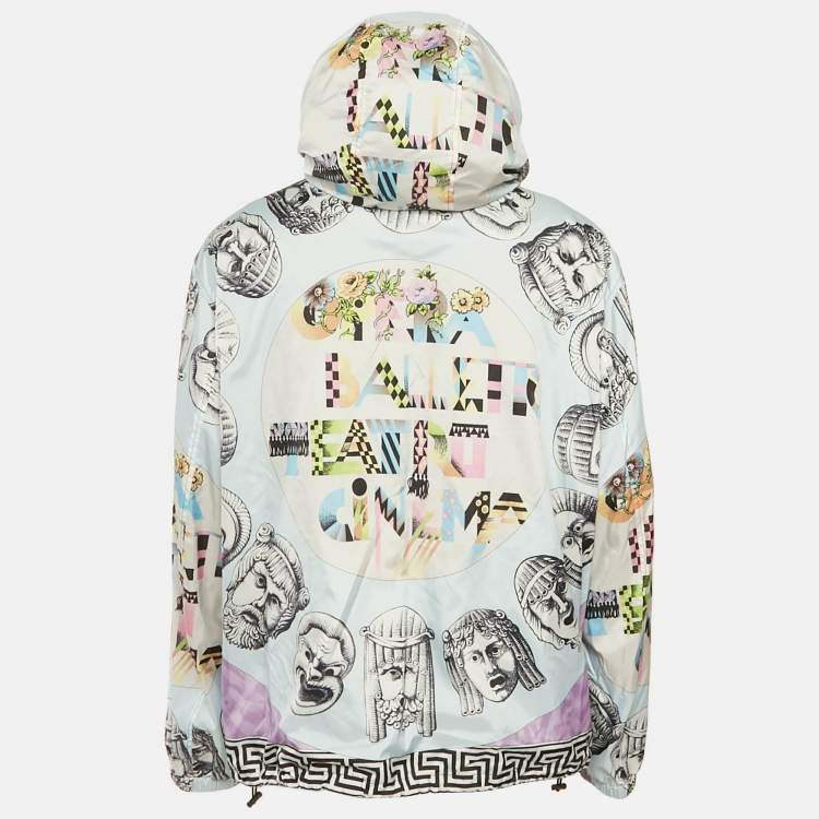 مملوكة مسبقًا جاكيت فيرساتشي نايلون أزرق مطبوع بسحاب أمامي مقاس أربعة كبير جداً جداً ( 4 اكس لارج )