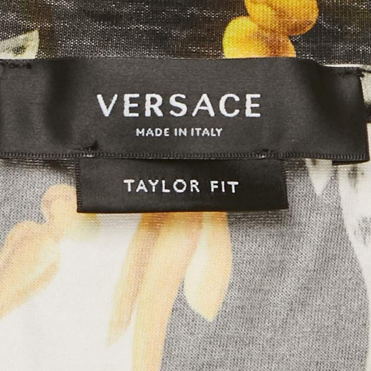 Pre Owned تي شيرت فيرساتشي طباعة ماسكيري زرقاء جيرسي تايلور فيت مقاس صغير