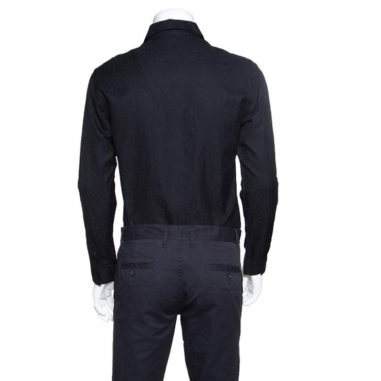 Pre Owned Versace Black Cotton Jacquard Long Sleeve Slim Fit Shirt L