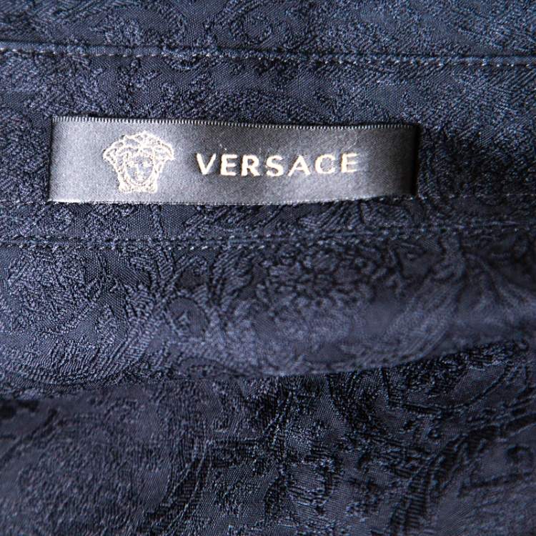 Pre Owned Versace Black Cotton Jacquard Long Sleeve Slim Fit Shirt L
