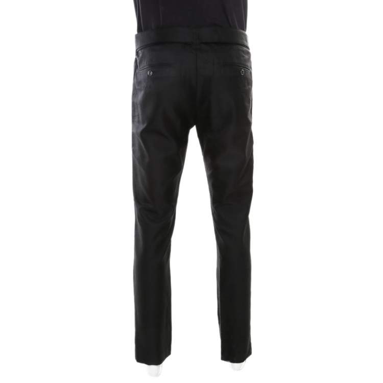 Pre Owned Versace Black Patterned Cloque Silk Wool Tapered Trousers L