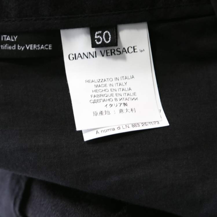 Pre Owned Versace Black Patterned Cloque Silk Wool Tapered Trousers L
