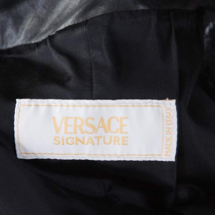 Pre Owned Versace Signature Black Leather Belted Overcoat XXL