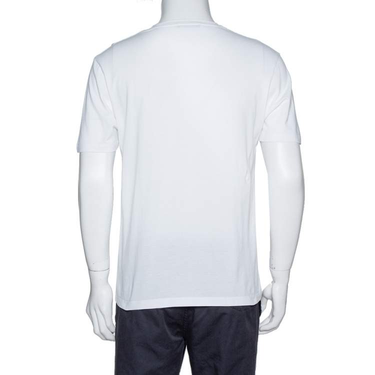 Pre Owned Versace White Cotton Logo Graphic Print Crew Neck Fitted T Shirt L 