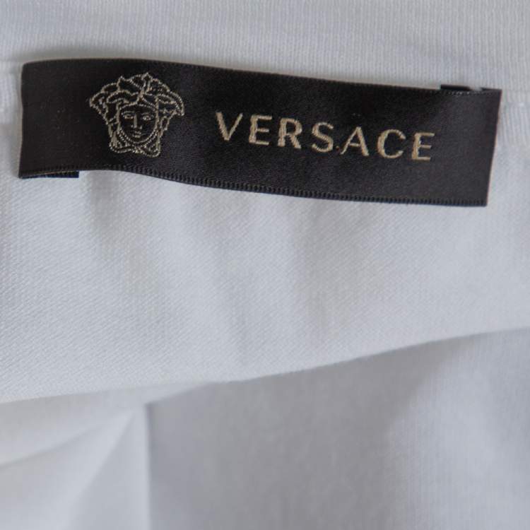 Pre Owned Versace White Cotton Logo Graphic Print Crew Neck Fitted T Shirt L 