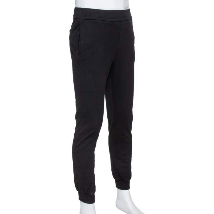 Pre Owned Versace Black Logo Print Cotton Elasticized Waist Jogger Pants M