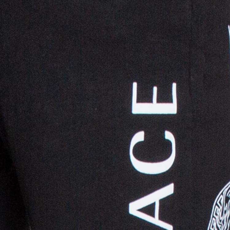 Pre Owned Versace Black Logo Print Cotton Elasticized Waist Jogger Pants M