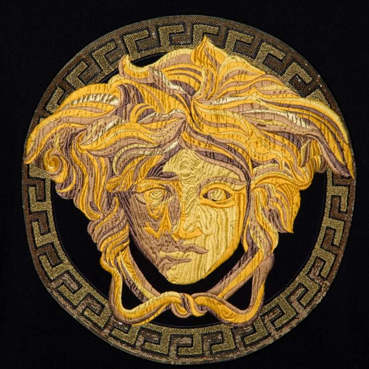 Pre Owned Versace Black Cotton Medusa Embroidered Sweatshirt L