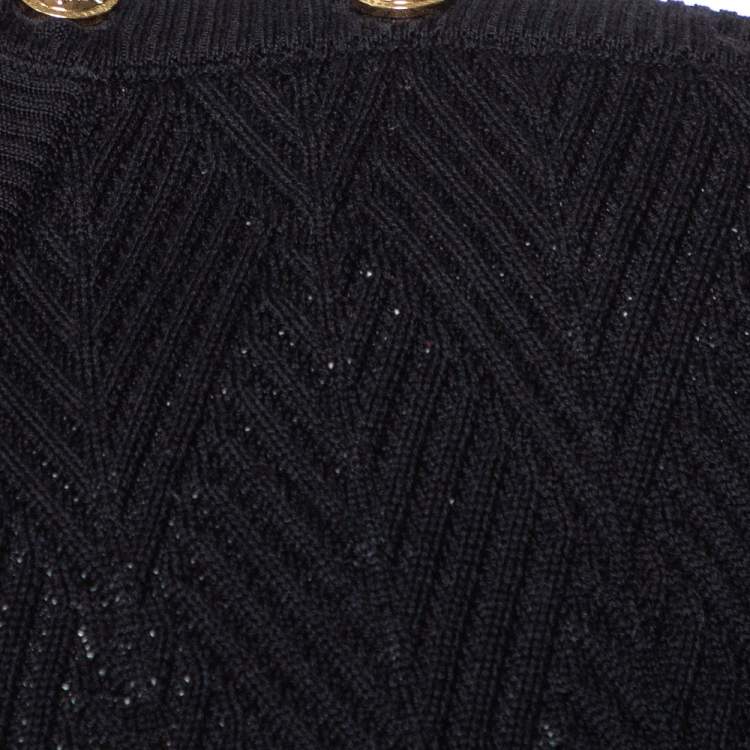 Pre Owned Versace Black Diamond Pattern Rib Knit Sweater XXL