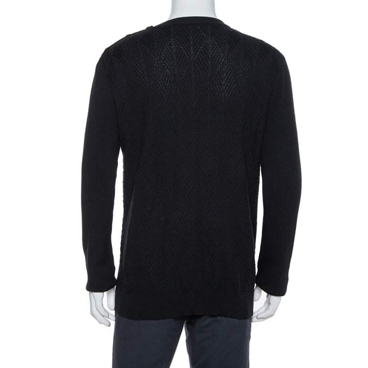Pre Owned Versace Black Diamond Pattern Rib Knit Sweater XXL