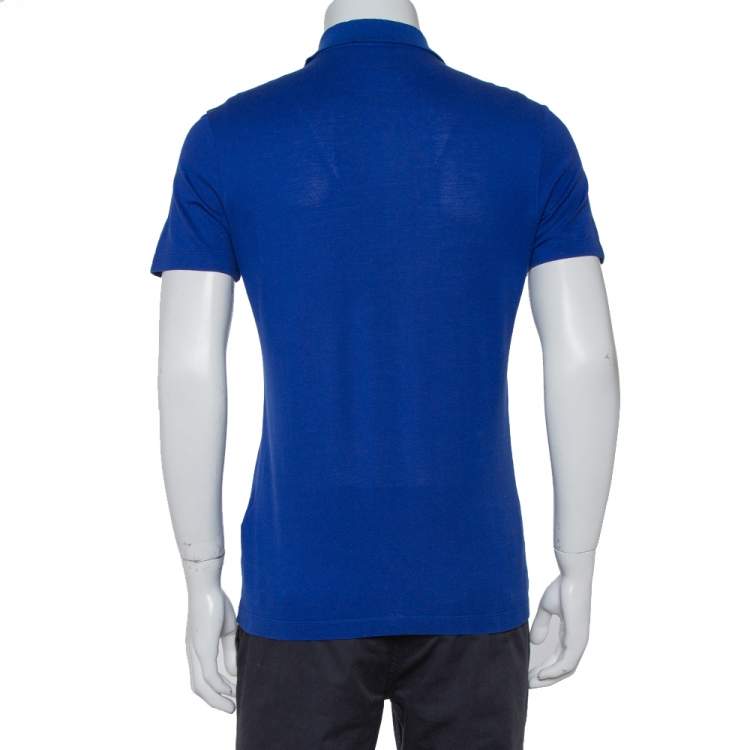 Pre Owned Versace Royal Blue Cotton Pique Button Front T-Shirt XS
