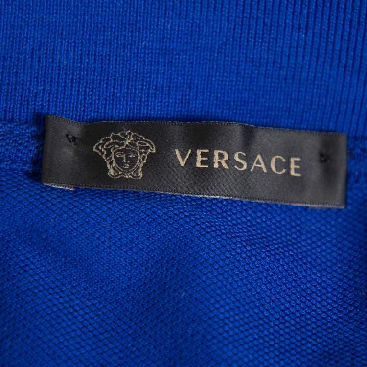 Pre Owned Versace Royal Blue Cotton Pique Button Front T-Shirt XS