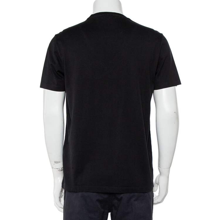 Pre Owned Versace Black Cotton Logo Embroidered Crewneck T-Shirt S