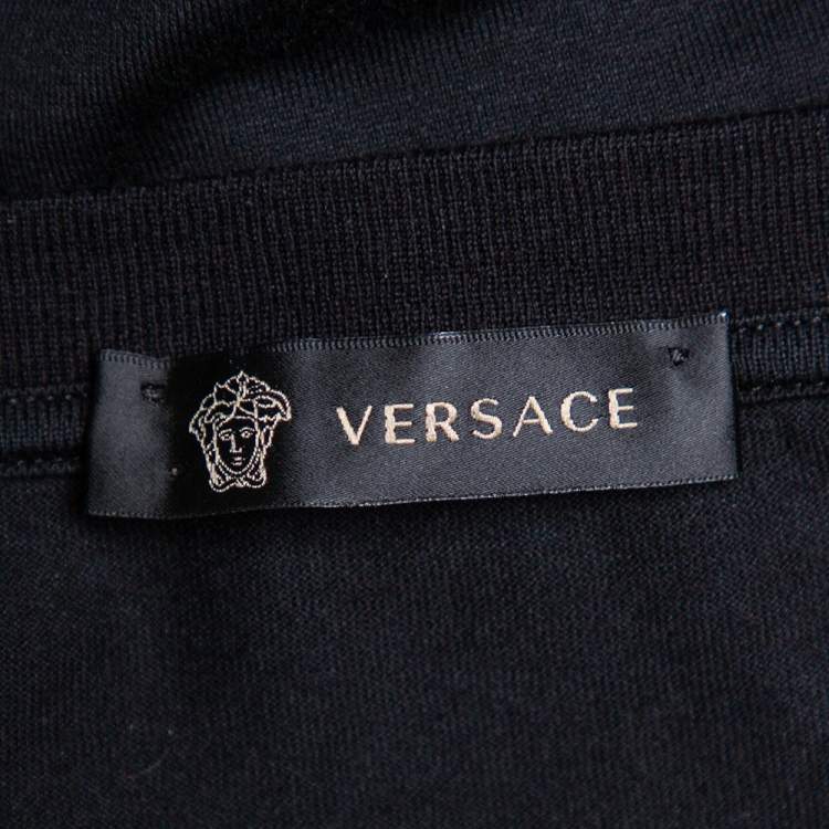 Pre Owned Versace Black Cotton Logo Embroidered Crewneck T-Shirt S