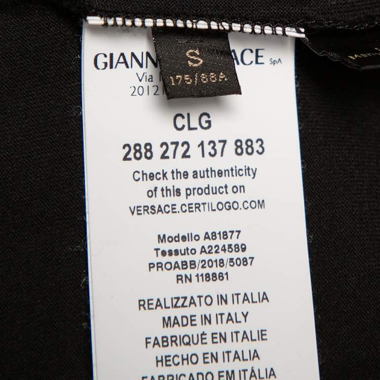 Pre Owned Versace Black Cotton Logo Embroidered Crewneck T-Shirt S
