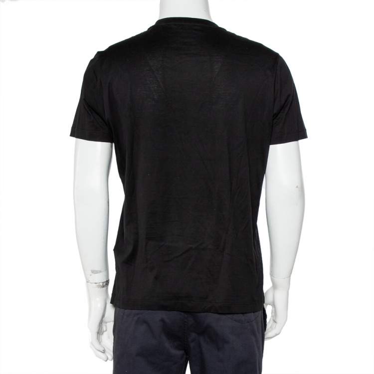 مملوكة مسبقًا Versace Black Logo Printed Cotton Crewneck T-Shirt M