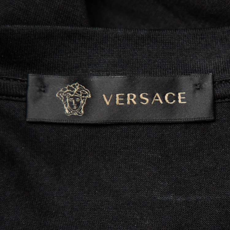 مملوكة مسبقًا Versace Black Logo Printed Cotton Crewneck T-Shirt M
