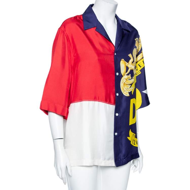 Pre Owned Versace Colorblock Medusa Baroque Print Silk Shirt M