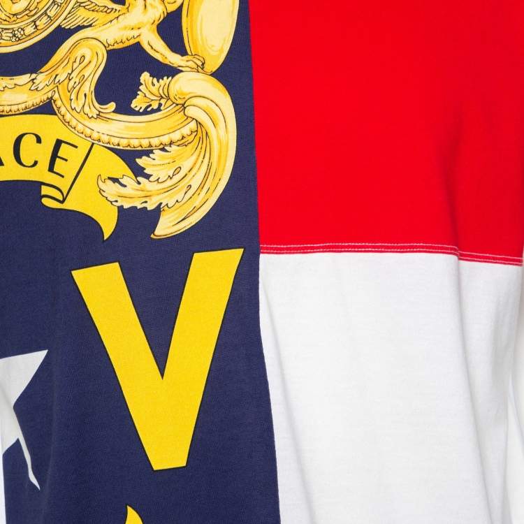 Pre Owned Versace Colorblock Logo Printed Cotton Short Sleeve T-Shirt L 