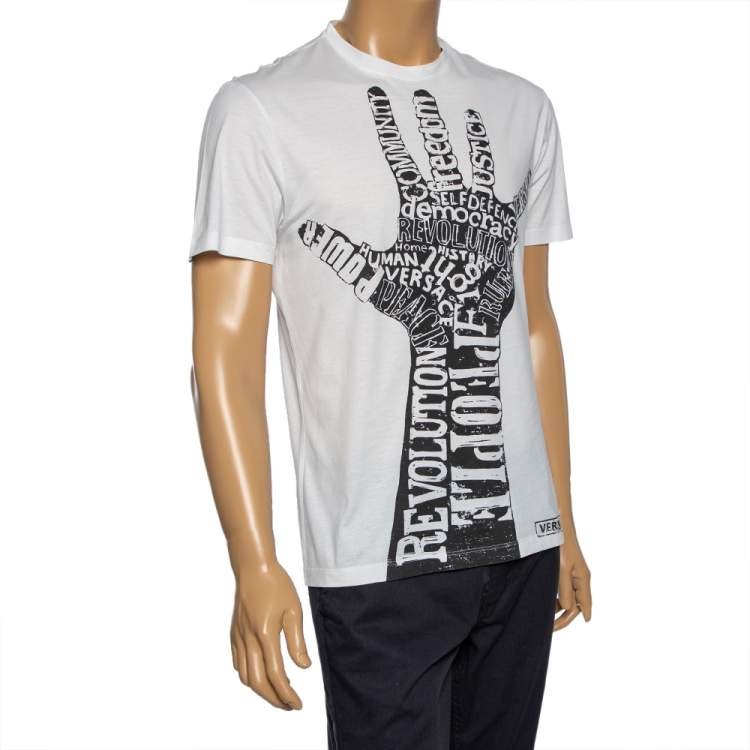 Pre Owned Versace White Printed Cotton Short Sleeve T-Shirt L