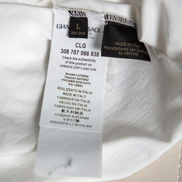 Pre Owned Versace White Printed Cotton Short Sleeve T-Shirt L