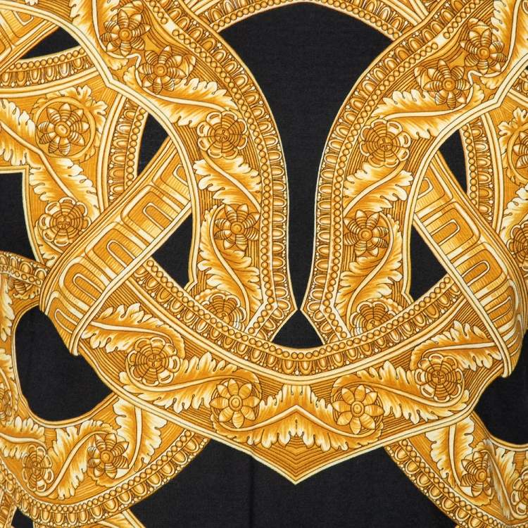 Pre Owned Versace Black & Gold Baroque Printed Cotton T-Shirt 