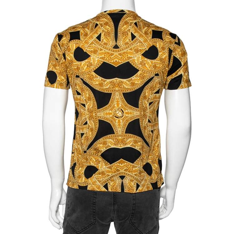 Pre Owned Versace Black & Gold Baroque Printed Cotton T-Shirt 