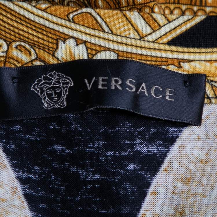 Pre Owned Versace Black & Gold Baroque Printed Cotton T-Shirt 