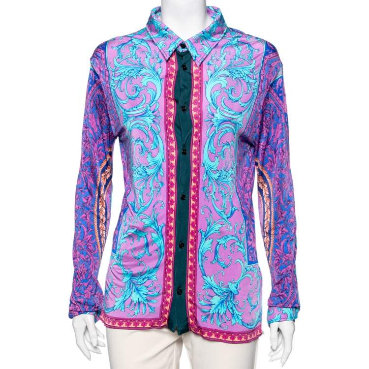 Pre Owned Versace Multicolor Jersey Baroque Print Long Sleeve Shirt XXXS