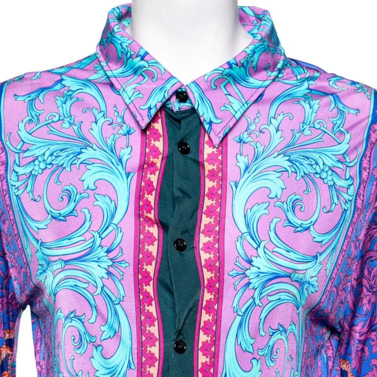 Pre Owned Versace Multicolor Jersey Baroque Print Long Sleeve Shirt XXXS