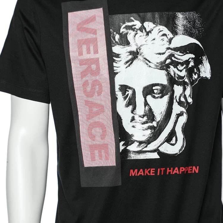 Pre Owned Versace Black Make It Happen Printed Cotton Knit Oversized T-Shirt XS