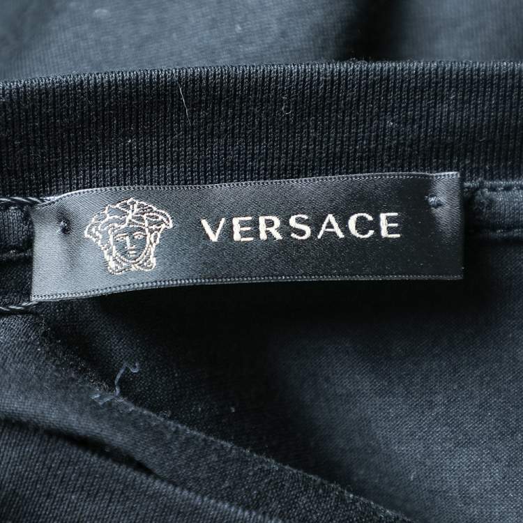 Pre Owned Versace Black Make It Happen Printed Cotton Knit Oversized T-Shirt XS