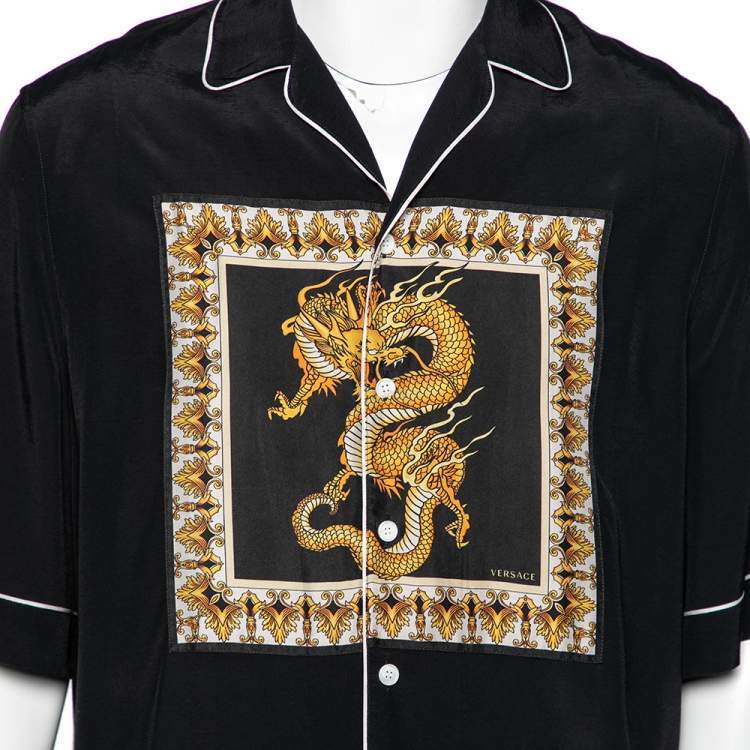 Pre Owned Versace Black Dragon Print Silk Shirt XXXS