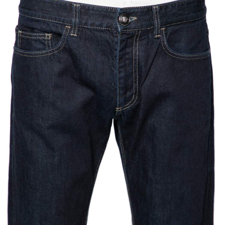 Pre Owned Versace Navy Blue Cotton Denim Pants L