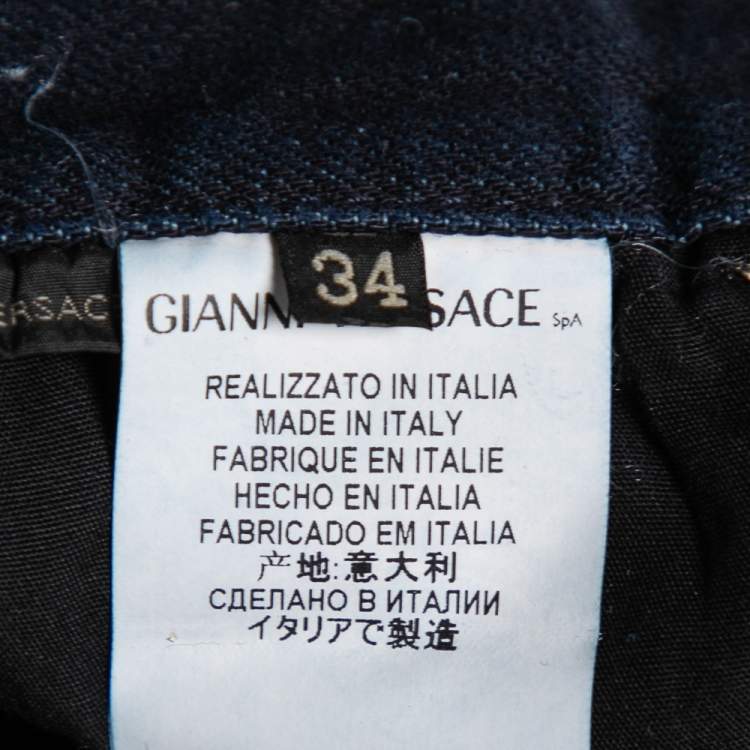 Pre Owned Versace Navy Blue Cotton Denim Pants L