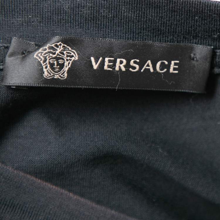 Pre Owned Versace Black Cotton Knit Embellished Medusa Head Detail T-Shirt S