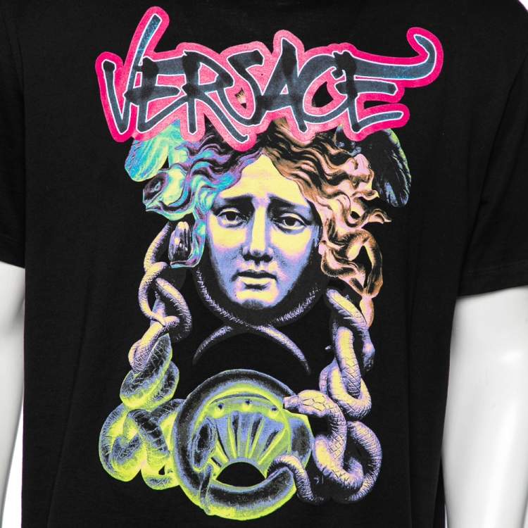 Pre Owned Versace Black Medusa Printed Cotton Short Sleeve T-Shirt L
