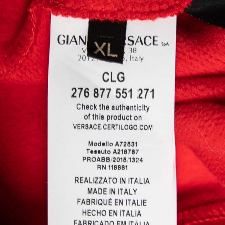 Pre Owned Versace Red Printed Cotton Crew Neck Long Sleeve Sweatshirt XL