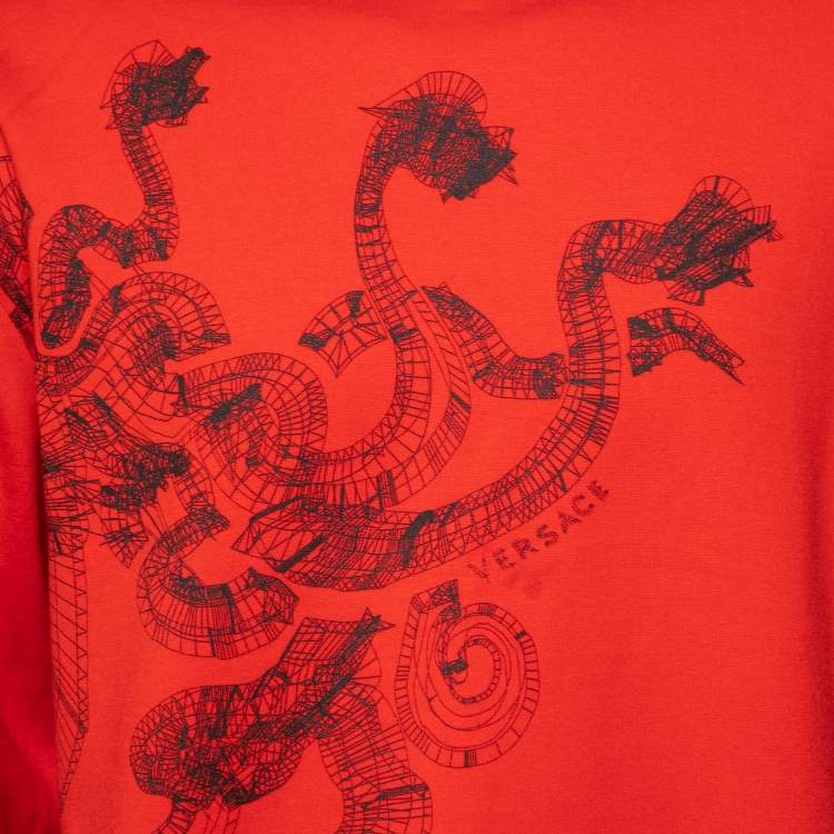 Pre Owned Versace Red Printed Cotton Crew Neck Long Sleeve Sweatshirt XL