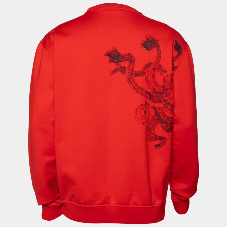 Pre Owned Versace Red Printed Cotton Crew Neck Long Sleeve Sweatshirt XL