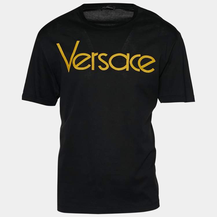 Pre Owned Versace Black Cotton Versace Embroidered Crew Neck T-Shirt L