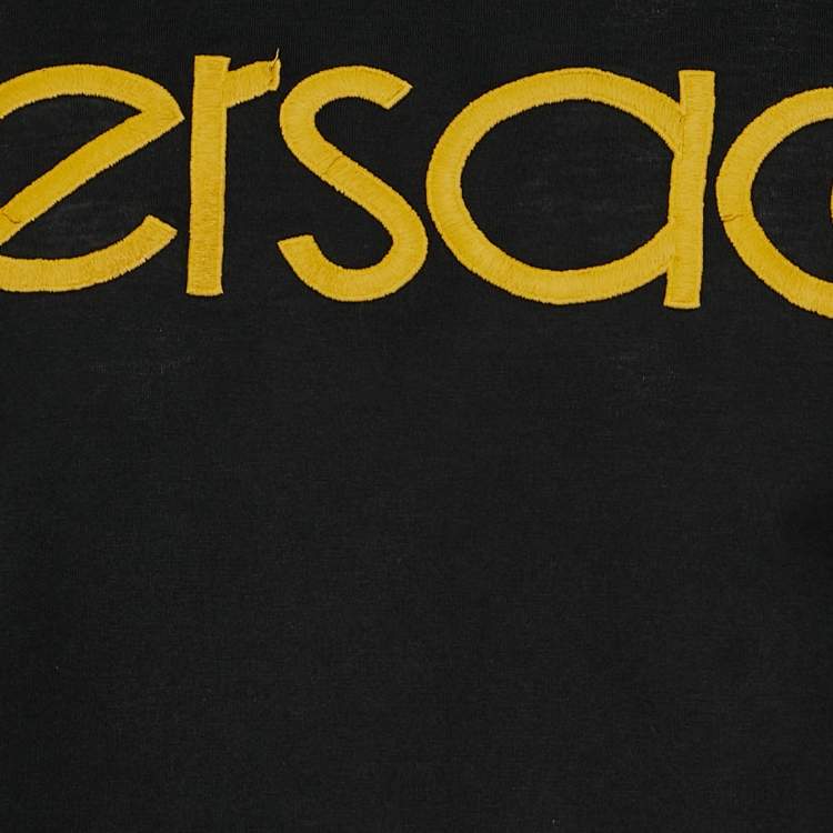 Pre Owned Versace Black Cotton Versace Embroidered Crew Neck T-Shirt L