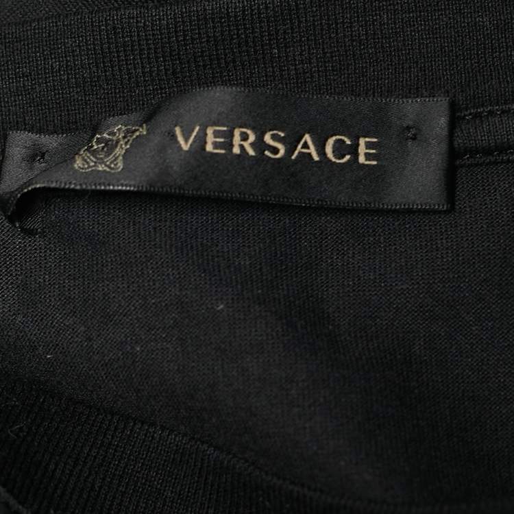 Pre Owned Versace Black Cotton Versace Embroidered Crew Neck T-Shirt L
