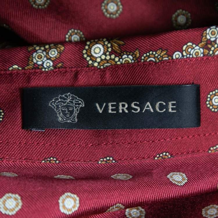 Pre Owned Versace Red Printed Silk Button Down Long Sleeve Shirt XL