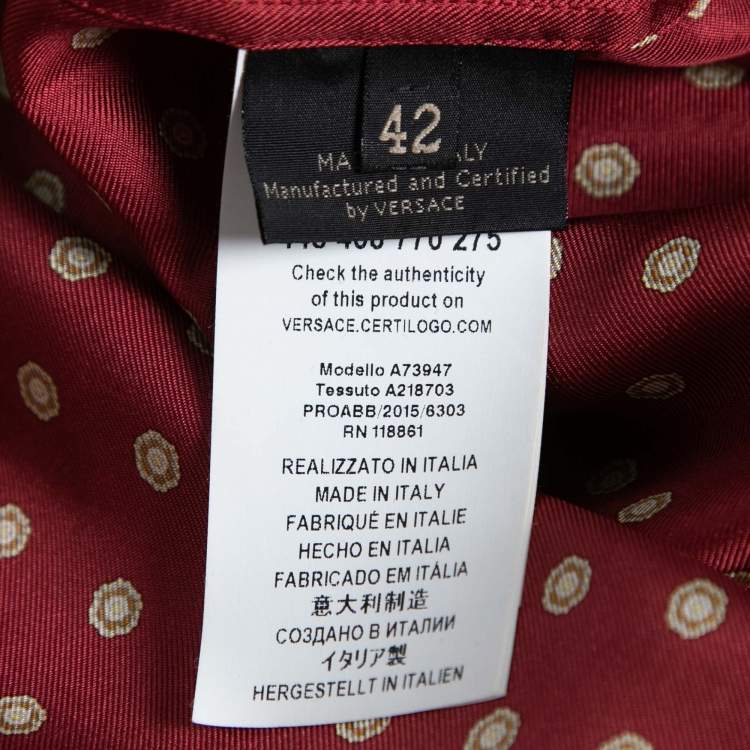 Pre Owned Versace Red Printed Silk Button Down Long Sleeve Shirt XL