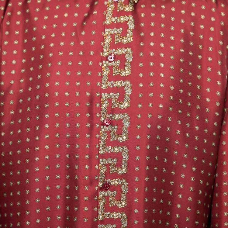 Pre Owned Versace Red Printed Silk Button Down Long Sleeve Shirt XL