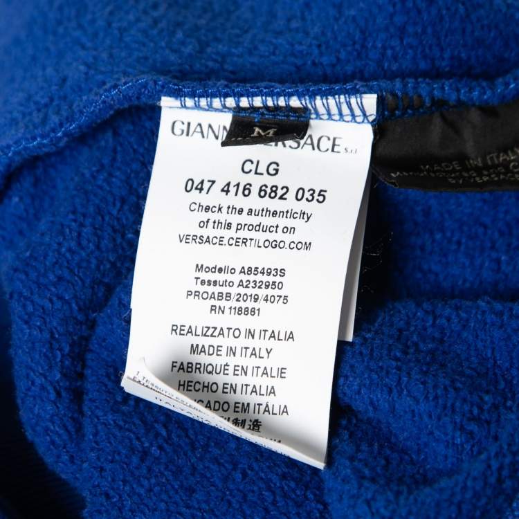 Pre Owned Versace Blue Logo Printed Cotton Crew Neck Sweatshirt M