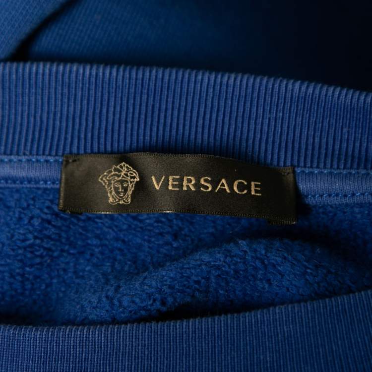 Pre Owned Versace Blue Logo Printed Cotton Crew Neck Sweatshirt M